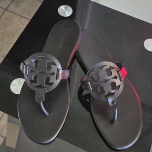 Tory Burch Miller Soft Patent Leather Sandals Perfect Black Women's Size 8.5